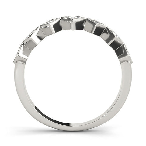 Platinum Milgrain Square Bezel Round Diamond Chevron Band