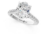 Platinum Oval Brilliant Diamond Solitaire with Pavé Band and Four-Prong Setting 2