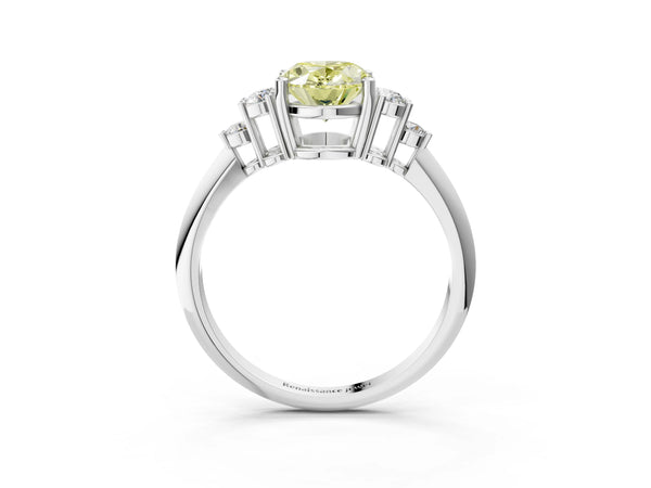 Platinum Oval Cluster Accent Engagement Ring Setting for Fancy Yellow Center with Tapered Plain Band