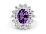 Platinum Oval Cut Amethyst Floral Double Halo Engagement Ring with Prong Setting_151