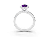 Platinum Oval Cut Amethyst Halo Ring with Round Split Shank and Prong Setting_69