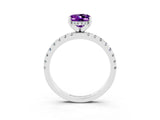 Platinum Oval Cut Amethyst Solitaire Ring with Round  Pavé Band and Four-Prong Setting_39