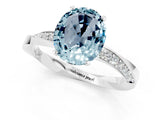 Platinum Oval Cut Aquamarine Engagement Ring with Side Stone Accents and Four-Prong Setting_25