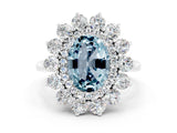 Platinum Oval Cut Aquamarine Floral Double Halo Engagement Ring with Prong Setting_126