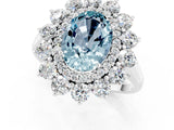 Platinum Oval Cut Aquamarine Floral Double Halo Engagement Ring with Prong Setting_127