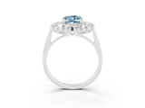 Platinum Oval Cut Aquamarine Floral Double Halo Engagement Ring with Prong Setting_129