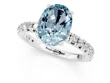 Platinum Oval Cut Aquamarine Pavé Solitaire Ring with Round Band and Prong Setting_43