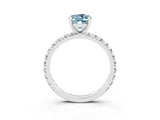 Platinum Oval Cut Aquamarine Pavé Solitaire Ring with Round Band and Prong Setting_45
