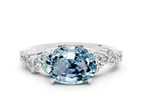 Platinum Oval Cut Aquamarine Scattered Round Accent Ring with Prong Setting_30