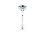 Platinum Oval Cut Aquamarine Solitaire Ring with Flower Prong Setting and Classic Band_2