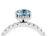 Platinum Oval Cut Aquamarine Solitaire Ring with Round  Pavé Band and Four-Prong Setting_40