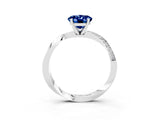 Platinum Oval Cut Blue Sapphire Engagement Ring with Side Stone Accents and Four-Prong Setting_15