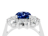 Platinum Oval Cut Blue Sapphire Floral Double Halo Engagement Ring with Prong Setting_154