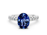 Platinum Oval Cut Blue Sapphire Pavé Solitaire Ring with Round Band and Prong Setting_72