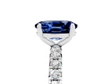 Platinum Oval Cut Blue Sapphire Pavé Solitaire Ring with Round Band and Prong Setting_77
