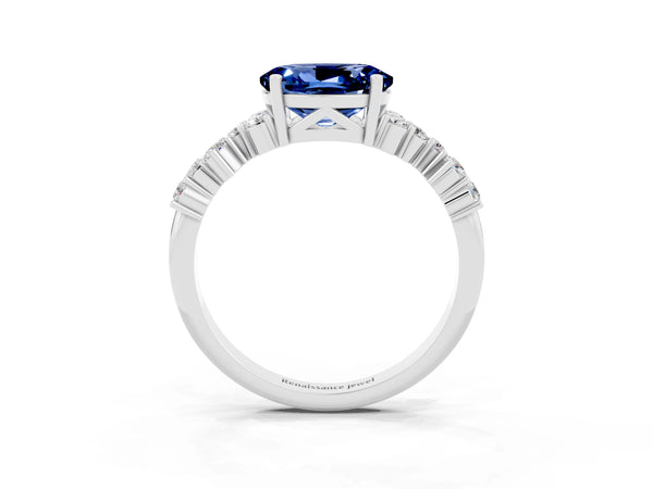 Platinum Oval Lab-Grown Blue Sapphire Scattered Accent Engagement Ring with Open X Gallery