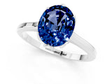 Platinum Oval Cut Blue Sapphire Solitaire Ring with Flower Prong Setting and Classic Band_1