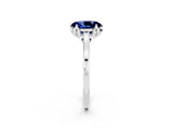 Platinum Oval Cut Blue Sapphire Solitaire Ring with Flower Prong Setting and Classic Band_2