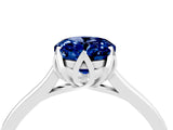 Platinum Oval Cut Blue Sapphire Solitaire Ring with Flower Prong Setting and Classic Band_4