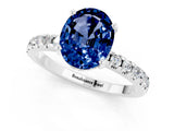 Platinum Oval Cut Blue Sapphire Solitaire Ring with Round  Pavé Band and Four-Prong Setting_37