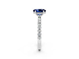 Platinum Oval Cut Blue Sapphire Solitaire Ring with Round  Pavé Band and Four-Prong Setting_38