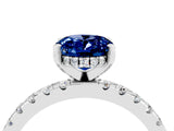 Platinum Oval Cut Blue Sapphire Solitaire Ring with Round  Pavé Band and Four-Prong Setting_40