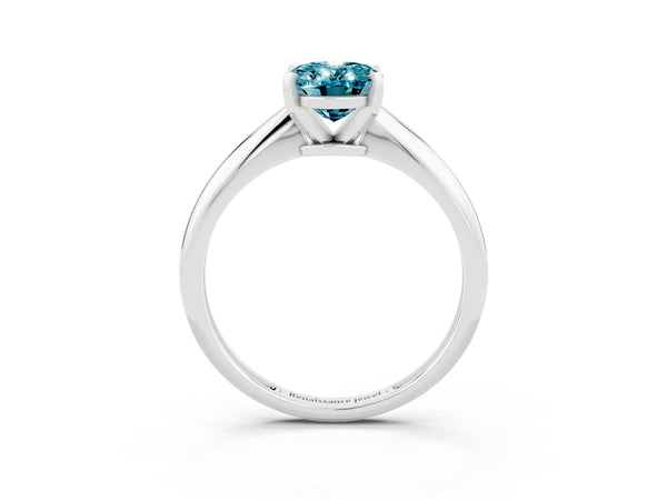 Platinum Oval Cut Blue Topaz Solitaire Engagement Ring with Classic Band and Four-Prong Setting