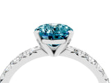 Platinum Oval Cut Blue Topaz Solitaire Pavé Engagement Ring with Round Band and Prong Setting_94