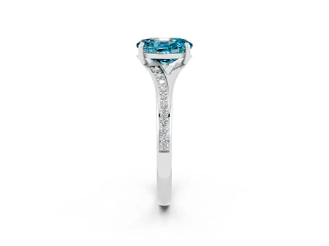 Platinum Oval Cut Blue Topaz Solitaire Ring with Pavé Band and Prong Setting_14