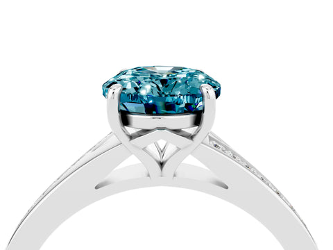 Platinum Oval Cut Blue Topaz Solitaire Ring with Pavé Band and Prong Setting_16