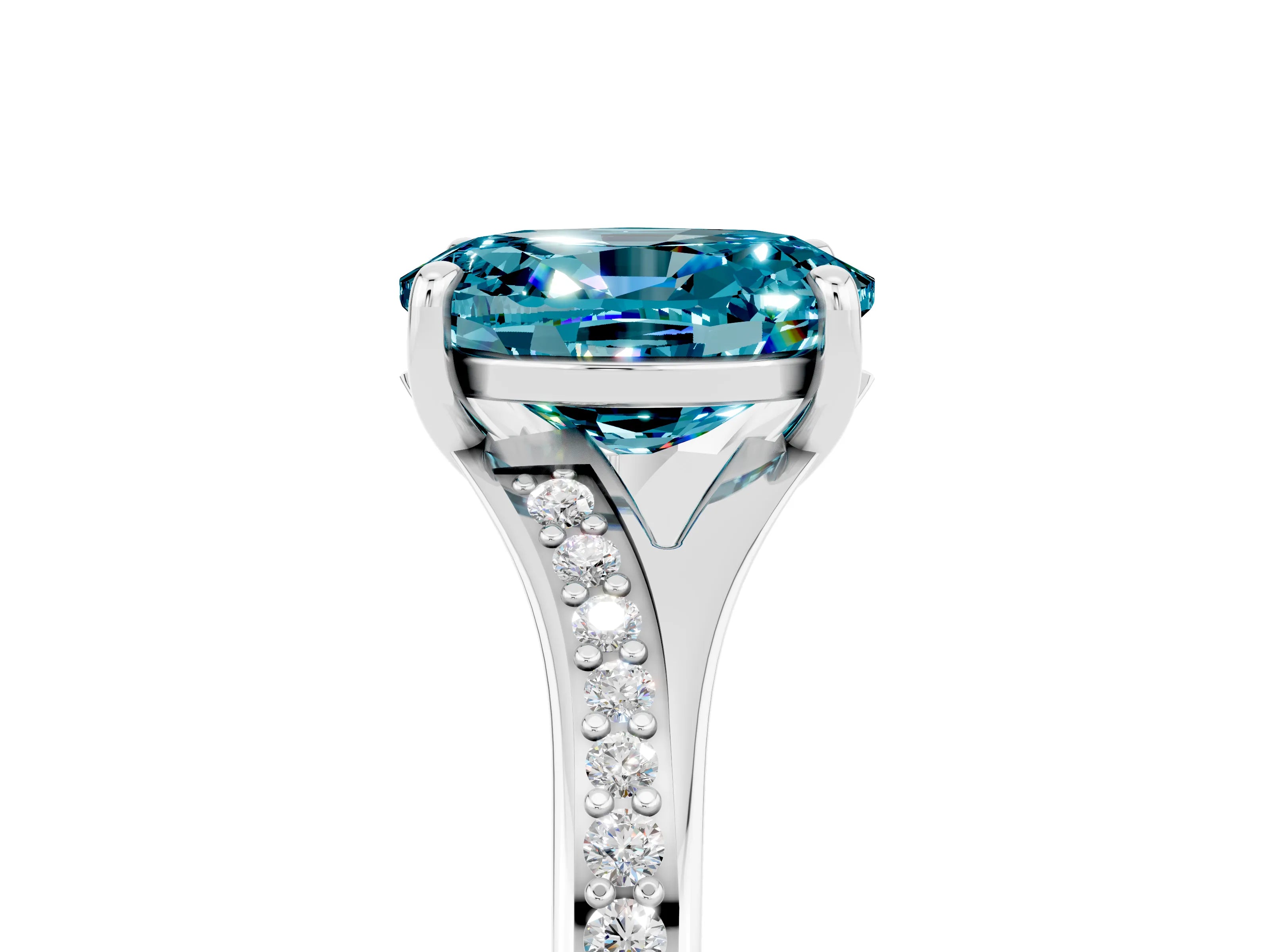 Platinum Oval Cut Blue Topaz Solitaire Ring with Pavé Band and Prong Setting_17