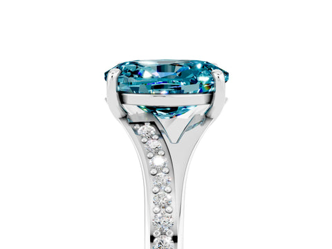 Platinum Oval Cut Blue Topaz Solitaire Ring with Pavé Band and Prong Setting_17
