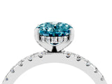 Platinum Oval Cut Blue Topaz Solitaire Ring with Round  Pavé Band and Four-Prong Setting_28