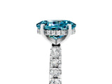Platinum Oval Cut Blue Topaz Solitaire Ring with Round  Pavé Band and Four-Prong Setting_29