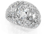 Platinum Oval Cut Brilliant Halo Pave Diamond Milgrain Ring_14