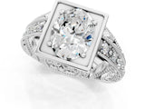 Platinum Oval Cut Brilliant Milgrain Filigree Diamond Ring with Square Prong Setting_38