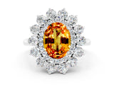 Platinum Oval Cut Citrine Floral Double Halo Engagement Ring with Prong Setting_156