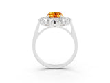 Platinum Oval Cut Citrine Floral Double Halo Engagement Ring with Prong Setting_159