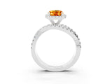 Platinum Oval Cut Citrine Halo Ring with Round Split Shank and Prong Setting_69