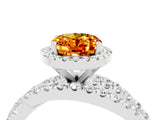 Platinum Oval Cut Citrine Halo Ring with Round Split Shank and Prong Setting_70