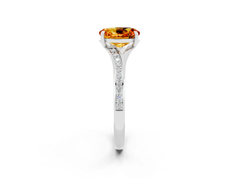 Platinum Oval Cut Citrine Solitaire Ring with Pavé Band and Prong Setting_14