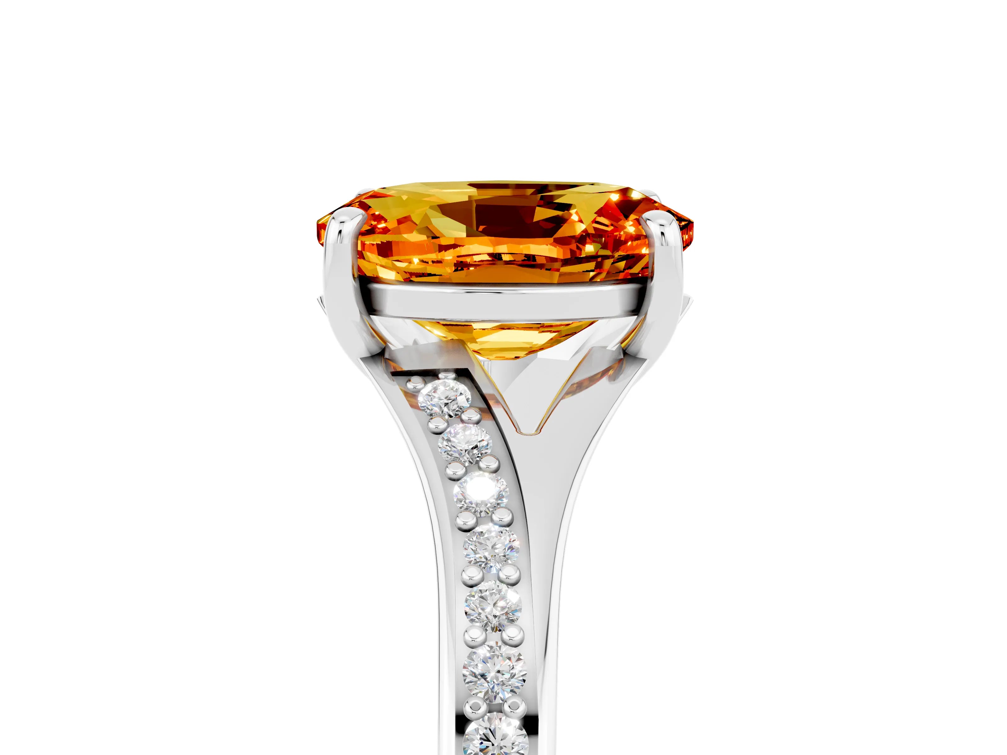Platinum Oval Cut Citrine Solitaire Ring with Pavé Band and Prong Setting_17