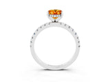 Platinum Oval Cut Citrine Solitaire Ring with Round  Pavé Band and Four-Prong Setting_27