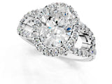 Platinum Oval Cut Cut Diamond Halo Engagement Ring with Open Split Pavé Band_14
