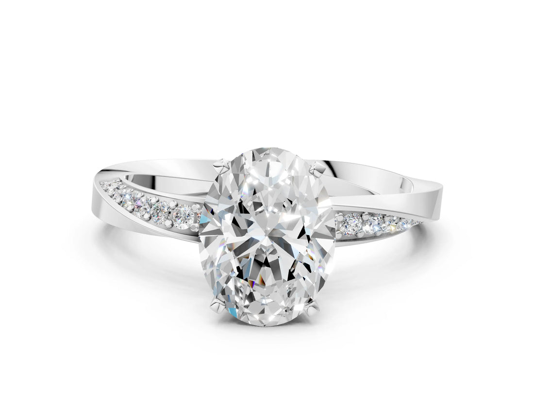 Platinum Oval Cut Diamond Engagement Ring with Side Stone Accents and Four-Prong Setting_13