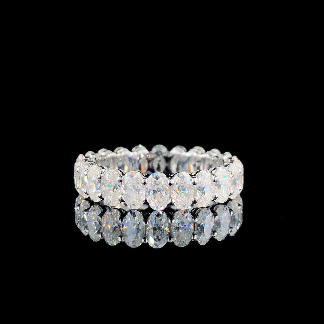 10K White Gold Oval Cut Diamond Eternity Band with Shared Prong Setting