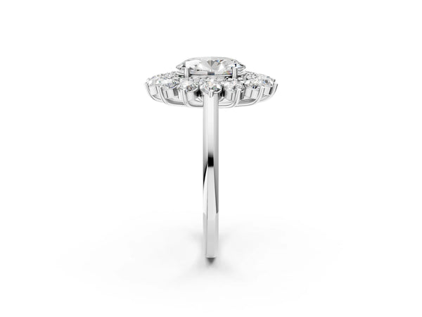 Platinum Oval Floral Double Halo Engagement Ring Setting