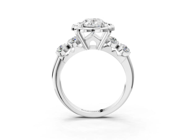 Platinum Oval Floral Engagement Ring Setting with Polished Petal Frame and Side Accents