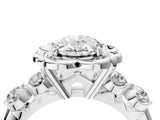 Platinum Oval Cut Diamond Floral Halo Engagement Ring with Shared Prong Setting 5