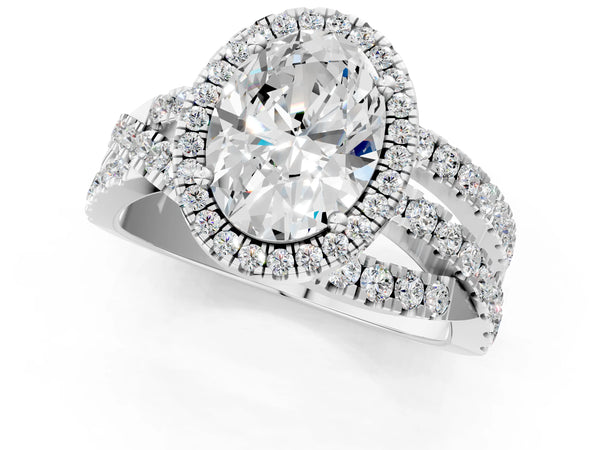 Platinum Oval Halo Engagement Ring Setting with Twisted Pave Split Shank